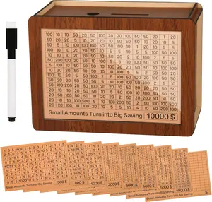 10000 Wooden Money Saving Challenge Box Cash Vault Piggy Bank for Adults Kids Savings Goals Smash Box Saver for Boys and Girls (10 Amounts)