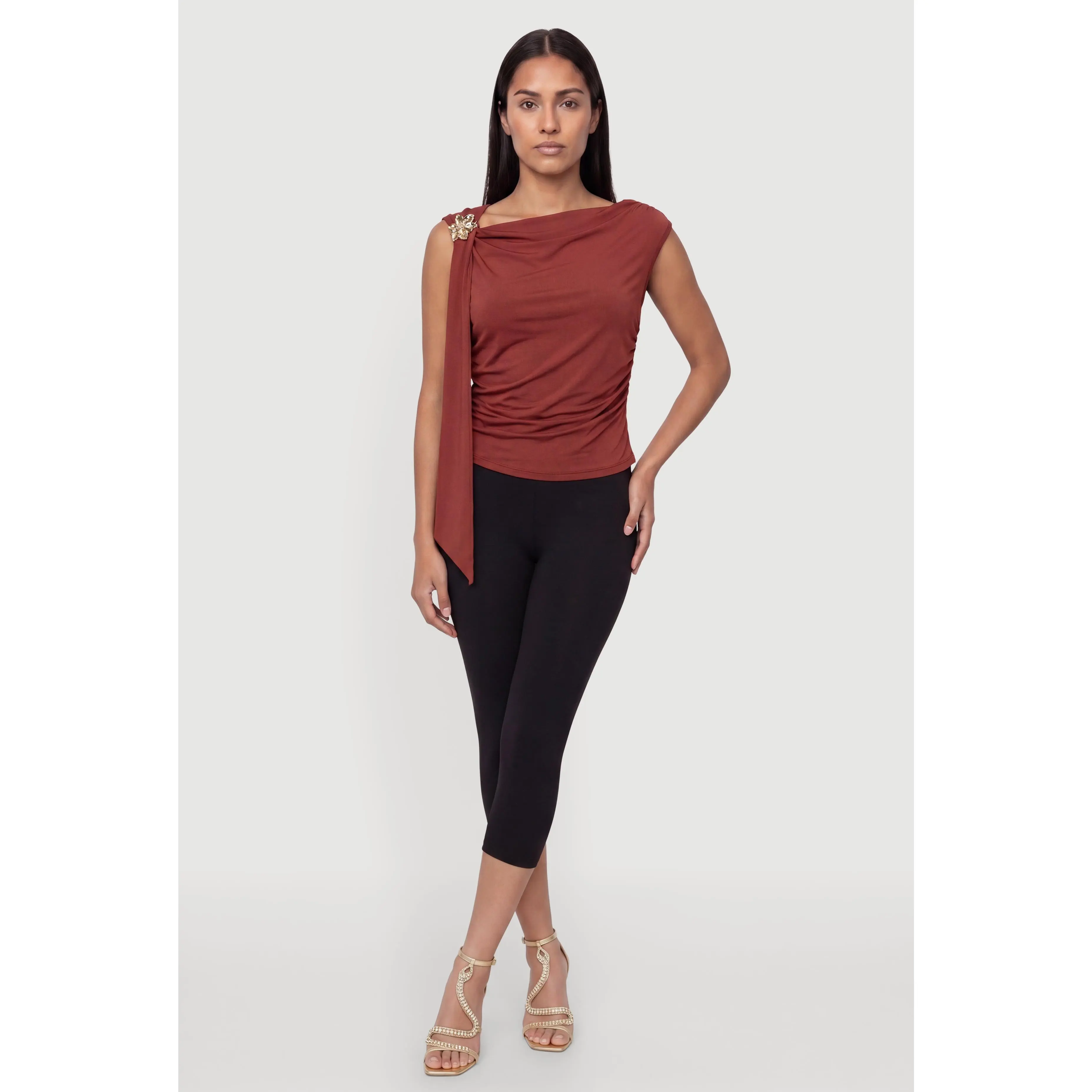 Metallic Flower Detail Asymmetrical Scarf Top