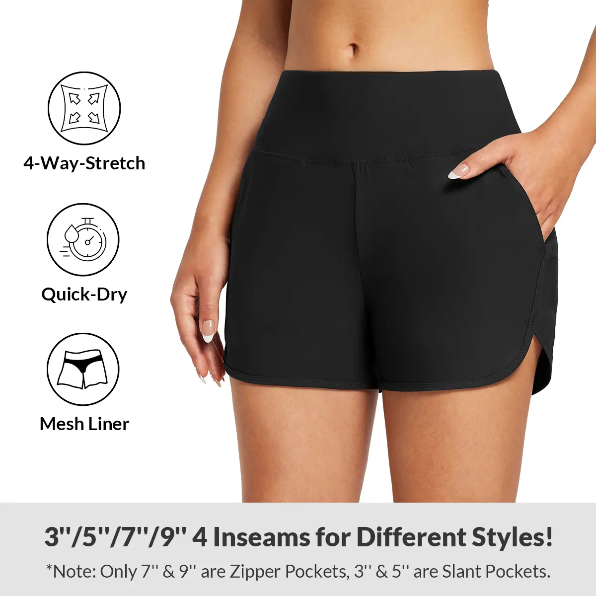 baleaf Women's 3''/5"/7''/9'' High Waisted Lightweight Board Shorts Swim/Running/Workout Quick Dry with Pockets Tankini Bottoms Bathing Suits Plus Size Bermuda Shorts #Summervibes SwimWeek