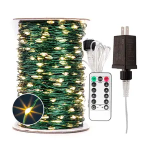200FT Plug In Fairy String Lights, 600 LEDs Waterproof Green Wire Warm White Lights with Remote, 8 Modes Twinkle Lights for Christmas Tree, Patio, Garden, Backyard & Wedding Decor Decorations Dimmer