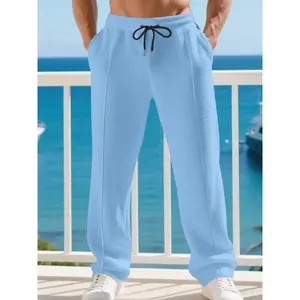 Men's British Gentleman Waffle Knit Joggers, Loose Fit Breathable Casual Sport Pants, Runner Pants, Spring Summer Fashion, Comfortable Running TrousersRAIMENTRY