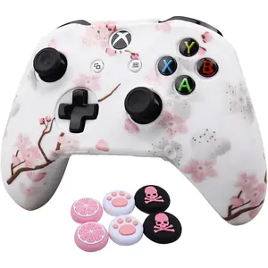 X-KCS01   Pink Controller Skins for Xbox One, Silicone Controller Cover Skin Protector Compatible for Xbox Ones Controller (Pink Pro Thumb Grip x 2,Cat + Skull Cap &Cover Grip x 2) Blue Butterfly Pink