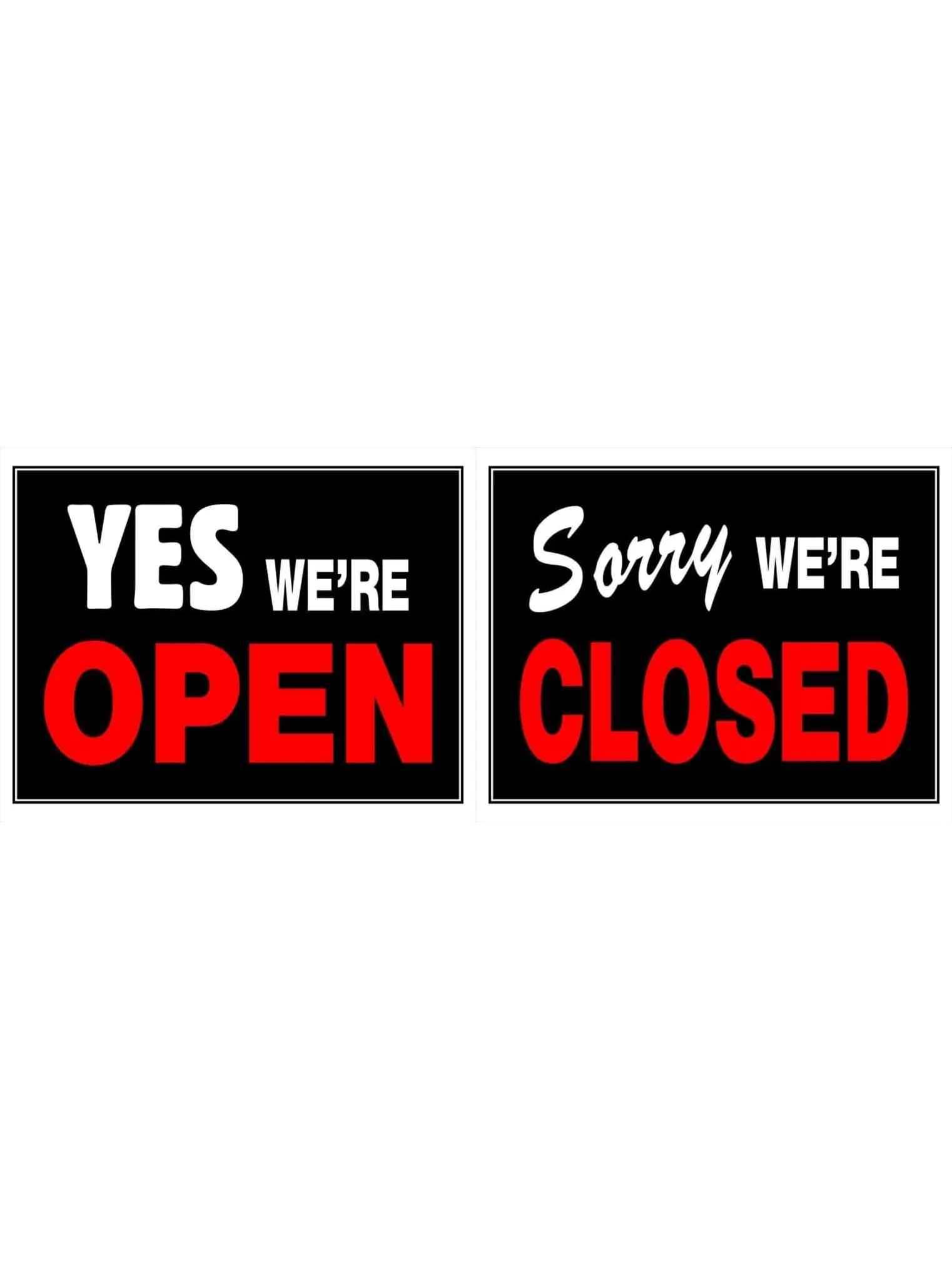 Hillman Group 6-Piece Business Sign Set - 15"x19" Durable Weather-Resistant Red & Black Plastic, Business Hours Messages (Yes We're Open & Sorry We're Closed) for Store Owners' Public Display Home Decor
