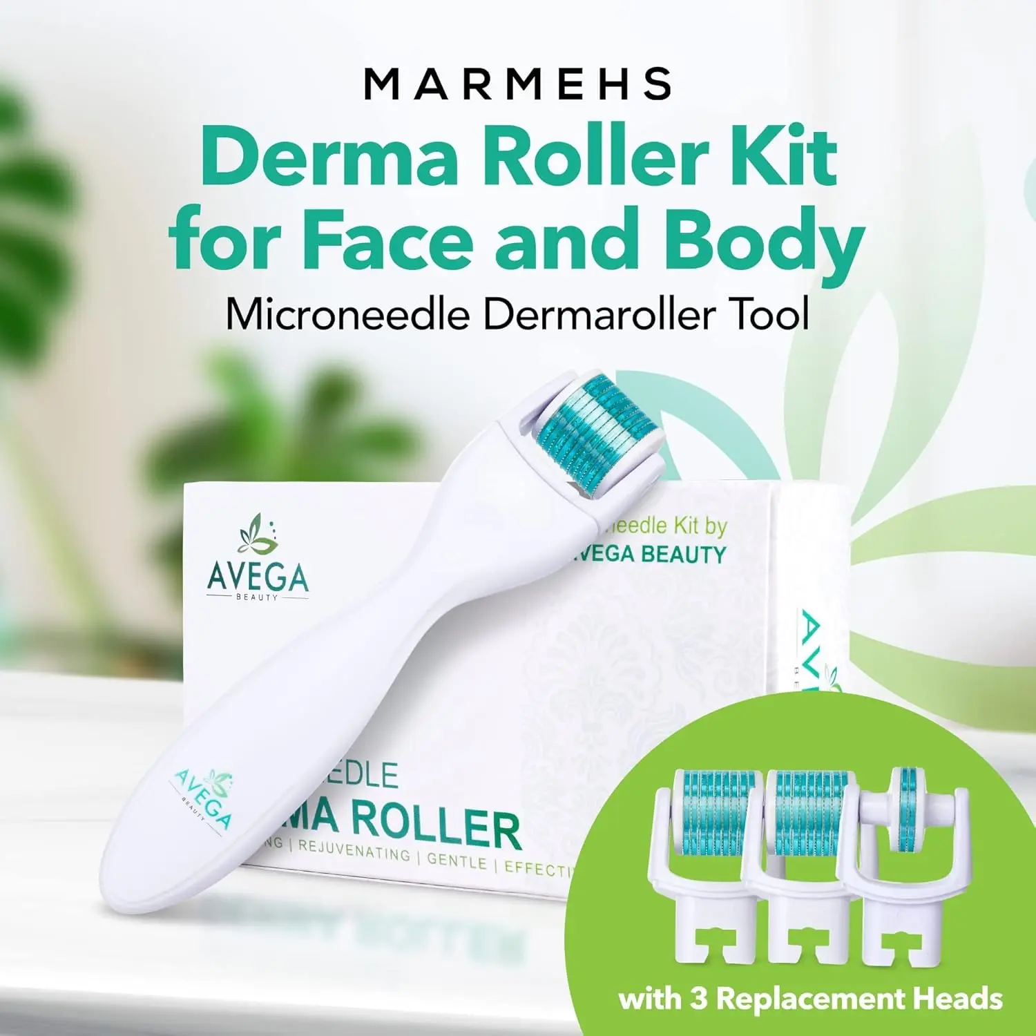Avega Beauty 6-Piece Derma Roller Kit | 0.25mm Titanium Microneedling Roller for Face & Body | Includes Replacement Head & Storage Case for Flawless, Radiant Skin!