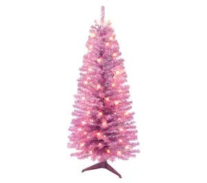 Puleo 4.5' Pre-Lit Pink Tinsel Tree