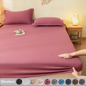 3pc Solid Color Bedding Set (1 Fitted Sheet + 2 Pillowcases), Contemporary Style, Multiple Sizes Available, Sky Blue, Light, Bean, Bed Sheet Sets, Bedding Supplies