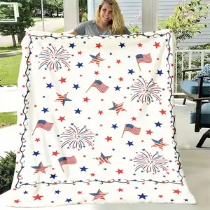 Patriotic July 4th Us Flag Flannel Cozy Blanket, Stars Design, Multi-Use Sofa Bed Camping Outdoor Decor, Independence Day Gift