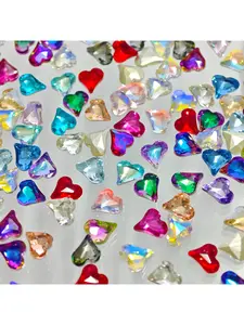50pcs K9 Asymmetrical Heart Glass Diamonds - AB Color-Changing Sparkle Gemstones with Pointed Back for DIY Nail Art, Jewelry Making, Earrings & Fashion Accessories (Multicolor Mix), Creative Crafting | Vibrant Decor | Reflective Finish, Art Accessories