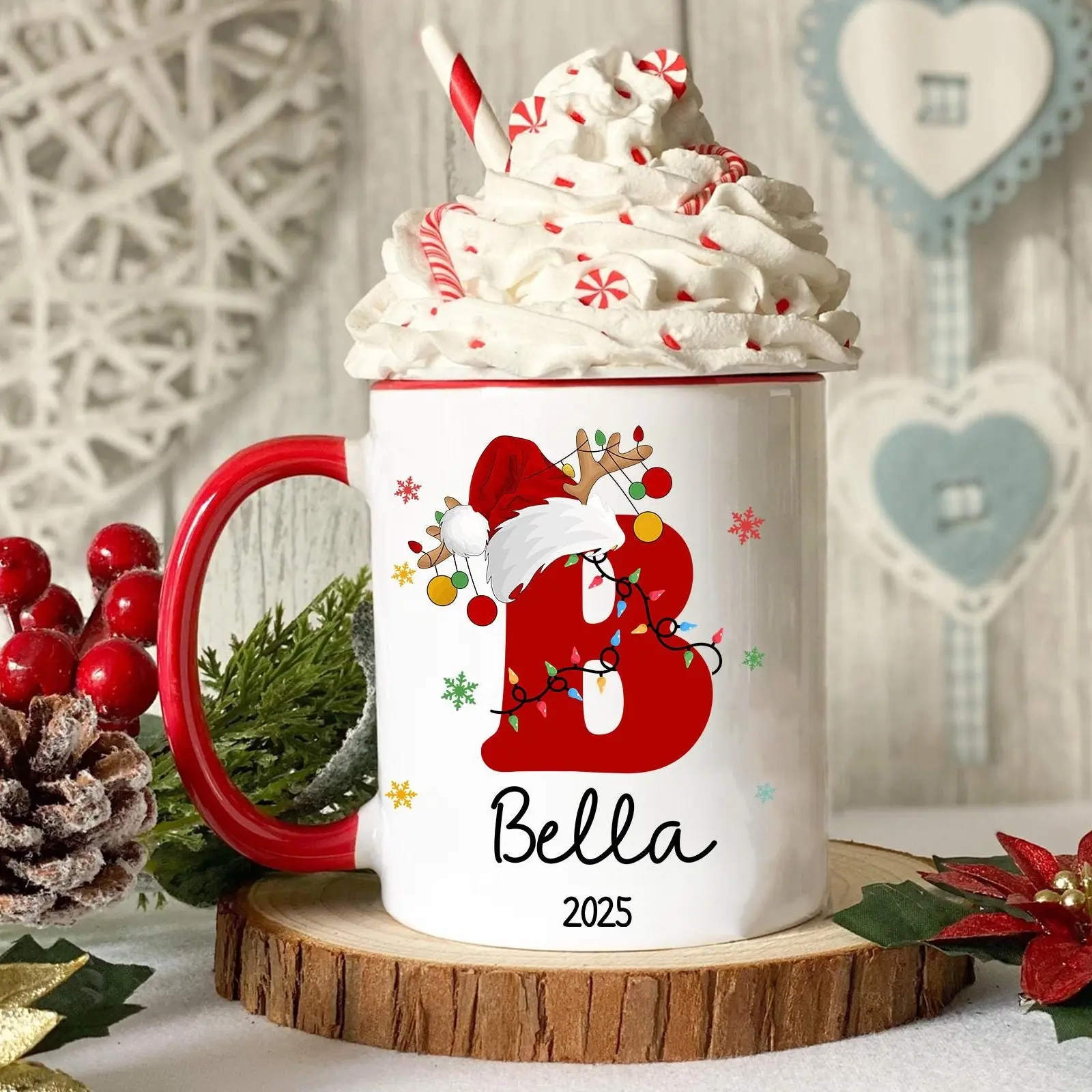 Custom Initial Name Coffee Mug, Personalized Christmas Mug, Xmas Gifts Idea, Custom Holiday Gifts, Secret Santa Present, Cute Kids Cup, 11 15oz Ceramic tea Cup
