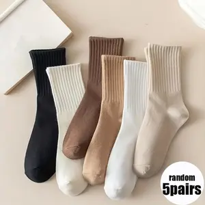 5/10 Pairs of Solid Color Mid Tube Socks - Mixed Color, Striped Mid Tube Socks, Suitable for Outdoor Wear in All Seasons Fashion Minimalist