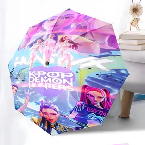 KPop Demon Hunters 90 anime pattern printed new umbrella, 1 self-folding umbrella, portable foldable travel umbrella, outdoor umbrella, Christmas birthday festival gift