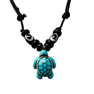 Howlite Turquoise Turtle Necklace - Adjustable Unisex Design with Turquoise Turtle Pendant & Black Wooden Beads for Youth, Sophisticated & High-Quality Materials
