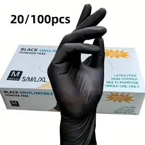 20/100Pcs/Bag Black Disposable PVC Gloves, Easy Wear, Home Cleaning, Waterproof, Kitchen Clean, Pet Care, Dishwashing, Eyebrow Tattooing, Household Tools