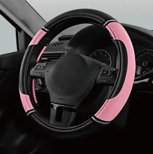 Leather Steering Wheel Cover - Made with PVC Leather - Anti-Slip, Universal Fit 14 1/2 inches to 15 inches - Pink