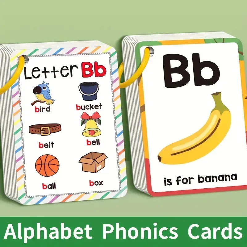 27 Phonics Learning Cards, Abc Flashcards, Alphabet Flash Cards For Toddlers, Preschool Learning Tool, Educational Toy - 27 Colorful Letter Learning Durable Flashcards with Fun Cartoon Characters and Words, Gift for Little Ones, Vibrant Illustrations