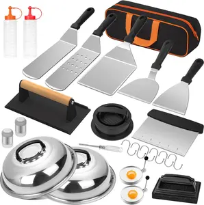 Griddle Accessories Kit, 25PCS Flat Top Grill Accessories Set for Blackstone and Camp Chef, Grill Spatula Set with Enlarged Spatulas, Basting Cover, Scraper, Carry Bag for Outdoor BBQ Wildone