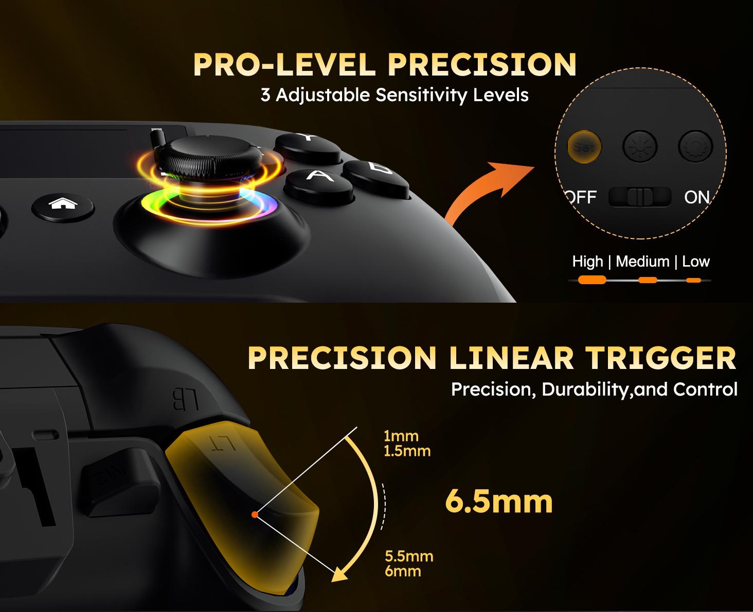 Gaming Controller with Visual Display Screen, 1000mAh Battery, Hall Effect Anti-Drift Joysticks, 4 Back Buttons, Turbo Mode, RGB Lighting, Dual Vibration & Gyro, Compatible with PC/PS4/Switch/iOS/Android, No App Needed