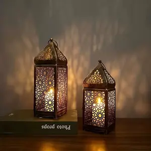 1/2pcs Moroccan style metal lantern, hollow projection iron candle holder, suitable for Halloween, Valentine's Day, Thanksgiving, Christmas holiday desktop decoration, home and kitchen decoration