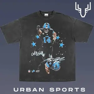 AMON-RA ST. BROWN x JAHMYR GIBBS 1.0 Football Retro Graphic Tee, Urban Sports Streetwear Shirt, Vintage Style Fan T-Shirt, Championship Inspired Oversized Washed Tee, Unisex Casual Sports Graphic Top for Men Women Fans