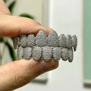 Silver Color  Moissanite Teeth Grillz Hip Hop Moissanite Tooth Caps For Women Men Jewelry Party Gift Super Halloween Surprise Oral