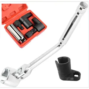 5PCS O2 Oxygen Sensor Socket Set, 3/8 in Drive, 7/8 in (22mm), Premium Removal Tool with Thread Chasers & Offset Wrenches, Heavy-Duty Automotive Kit for Easy Installation & Repair