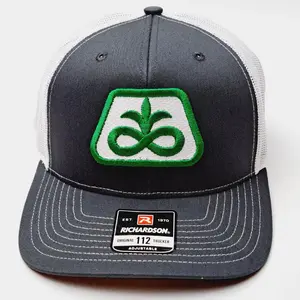 Richardson 112 Trucker Cap – Gray & White Mesh Snapback Hat with Pioneer Seed Patch | Adjustable Cotton Blend Farm Hat | Classic Unisex Casual Fit for Farmers, Outdoor Work & Everyday Wear