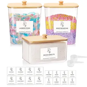 Laundry Beads Storage Container Set, 3 Counts/set Clear Storage Box with 2 Counts Spoon & 16pcs Labels, Home Organizer for Bathroom, Canisters Set, Plastic Storage Boxes