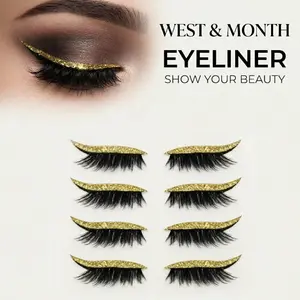Dazzling West&Month Flawless Synthetic Cosmetic Eyeliner & Eyelash Stickers Set - 4 Pairs, No-Glue 3-Second Quick Prep, Advanced Self-Adhesive Gel Tech, Lightweight Reusable Dramatic Curling Left & Right Lash Clusters for Party Makeup Products