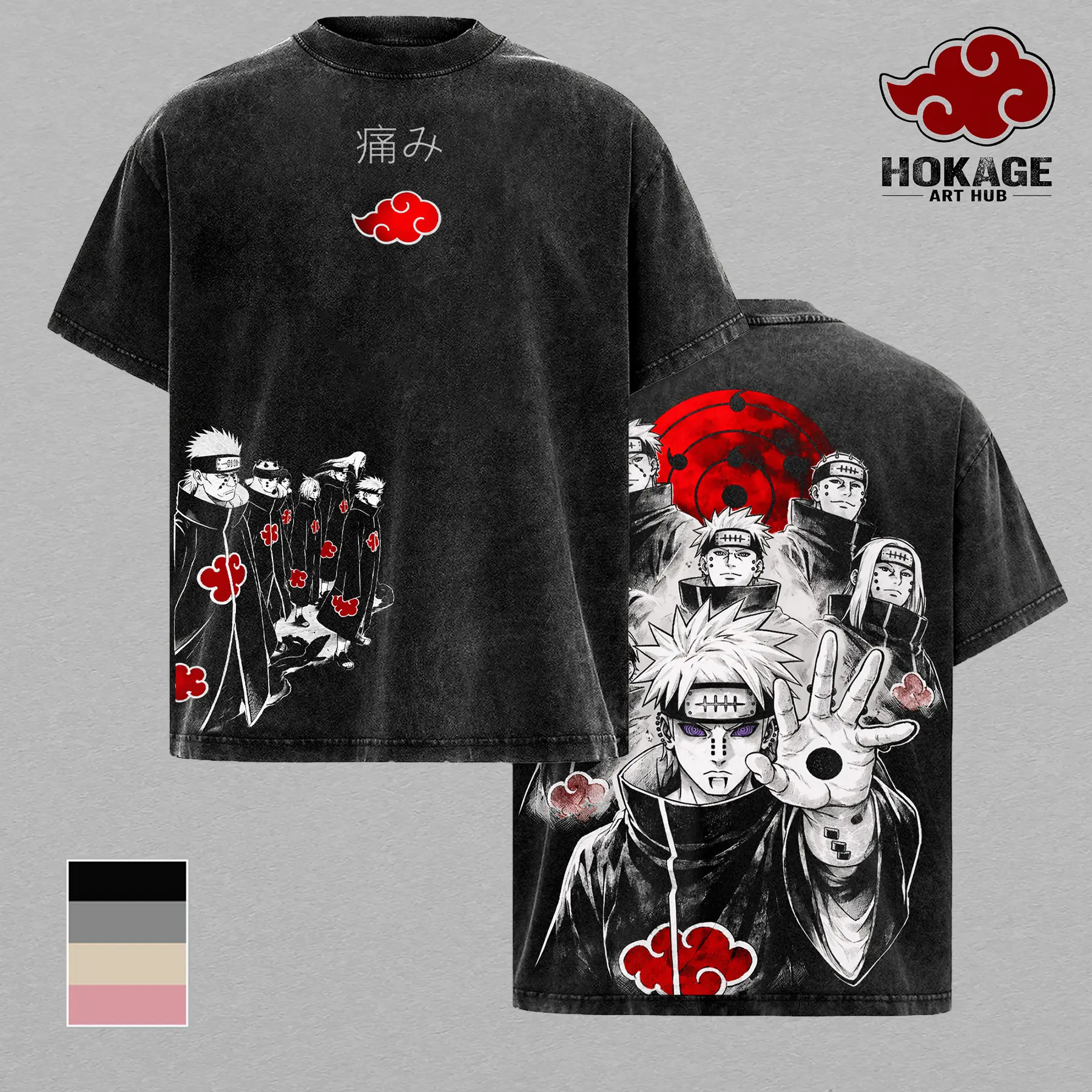 Pain Washed Tee, NRT Akatsuki Six Paths Anime Graphic Tee, Oversized Y2K Bootleg Vintage Shirt, Heavyweight Streetwear For Men, Gift For Anime Lovers And Fans