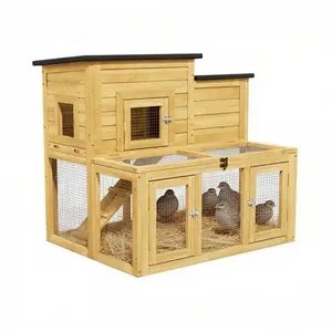 2 Tier Large Outdoor Wooden Quail Cage Rabbit Hutch Chicken Coop with Run & Ramp