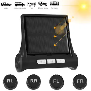 Tire Pressure Sensors TPMS, Solar Power Wireless Car Alarm System with 4 External Sensors, LCD Real-time Display 4 Tires' Temperature & Pressure,