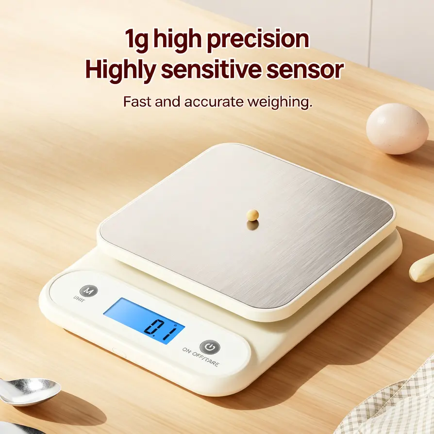 Meilen Digital Kitchen Scale - 5kg/11lb Battery-Operated Food Scale with Stainless Steel Platform, 1g High Precision, Stainless Steel Measuring for Cooking, Baking, Includes Batteries, Kitchen Gadgets