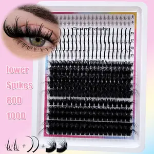 320pcs/310pcs/290pcs/190pcs 4 Styles Manga Lash Clusters Spike Lashes Individual Lash Clusters,Spikes+lower+160D+200D /60D+80D/80D+100D Multi-Type Natural Look, 6-21mm mixed length，Cat Eye Dramatic Wet Eyelashes Reusable Segmented False Eyelashes  At Home