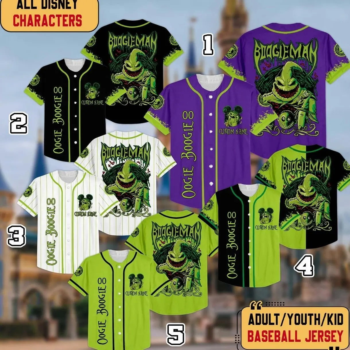 Personalized Oogie Boogie Baseball Jersey, Nightmare Before Christmas Jersey, Wdw Halloween Shirt, Wdwland Trip Horror Jersey