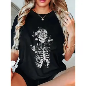 Floral Skeleton Flowers Goth Occult Death Dark Alt Aesthetic T-Shirt Graphic