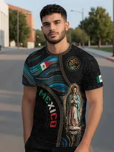 Mexico Guadalupe Aztec Cultural Heritage Pride Culture Spirit Legacy Shirt, Round Neck, Sporty Fitted Long Sleeve Top, Graphic Animal Print All Seasons Clothing, Casual, Menswear