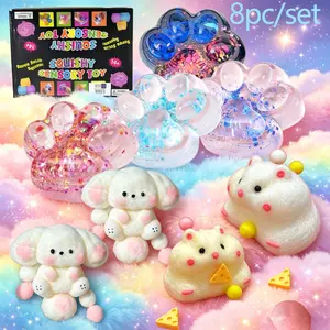 Taba Squid Toy Set, Fufu Toy Set, Squid Set Includes 4 Taba Cat Claws, 2 Big Eared Dogs, 2 Squid Hamsters, Stress Relief Toys, Mochi Squeezing Toys, Squishies, Fidget Cute Things, Suitable for Girls, Boys, Children, and Adults