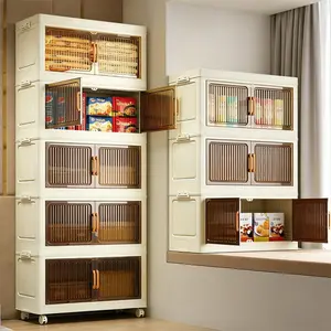 Home Transparent Visible Storage Cabinet Stackable Combine No Assembly Wheel Movable Multiuse Toy Snack Book Sundries Organizer