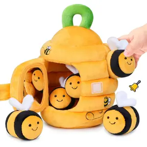 Baby Toys 6-12 Months - Soft Baby Beehive with 5 Sensory Bees - Rattle, Crinkle Paper, Squeaker, Mirror, Busy Montessori Soft Toys for Toddlers 0-3 Years Old - Bee Plush Boy Girl Birthday Gift