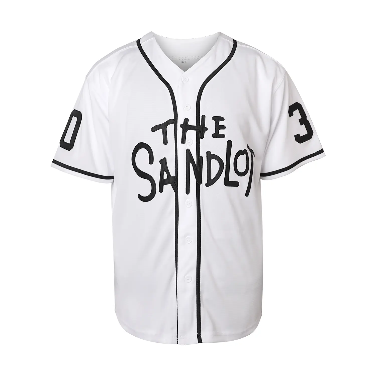 Men's The Sandlot #30 Number Short Sleeve Baseball Jersey, Full Embroidery Stitched Retro Look V-Neck Button Down, Classic Movie Uniform, Soft Breathable Unisex Fit Athletic Streetwear Top for Fans