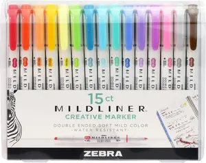 Mildliner Double-Ended Highlighter Set, Broad and Fine Point Tips, Ideal for Bible Highlighting, No Bleed, Assorted Ink Colors, 15-Pack