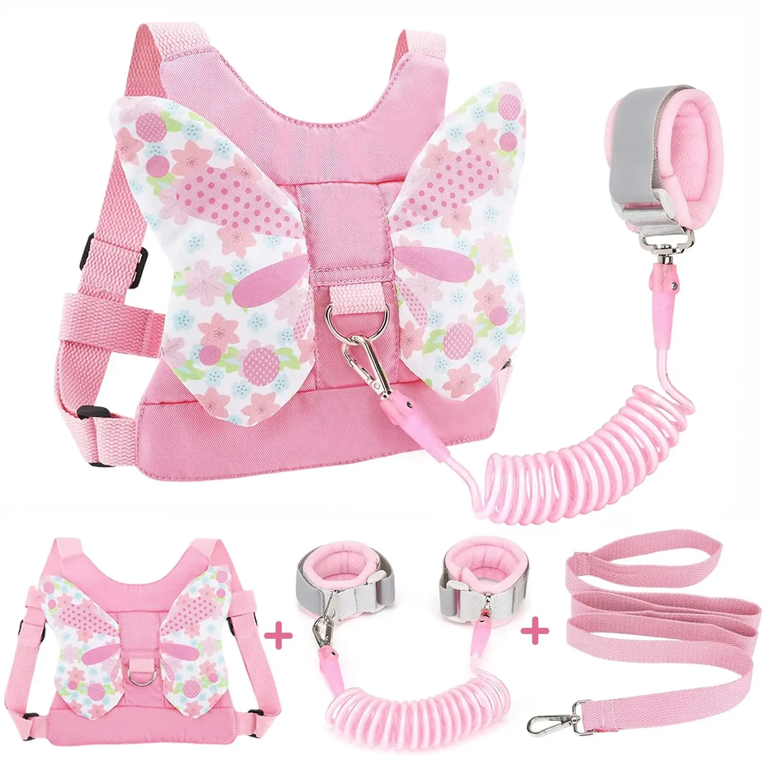 Mother Day Gift 3 in 1 Toddler Harness Leashes + Anti Lost Wrist Link, Kids Harness Children Leash for Girls, Child Anti Lost Leash Baby Cute Harness Belt Strap Hold Kids Close While Walking