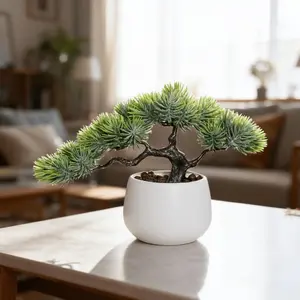 1pc Artificial Pine Tree Mini Bonsai, 16cm Artificial Japanese Black Pine Ornament with White Pot, Potted Plant, Lifelike Artificial Tree, Home Decor Item for Living Rooms, Restaurants, and Other Indoor Spaces, Ideal for Bathrooms, Tabletops, Shelves