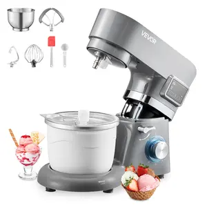 summervibes VEVOR Ice Cream Maker, 1.8 Qt. Capacity, 6-Speed Electric Stand Mixer, with LED Digital Display Timer, Mixing Paddle, Dough Hook, Splash Guard, for Homemade Frozen Yogurt Fruit Sorbet Gelato, Grey