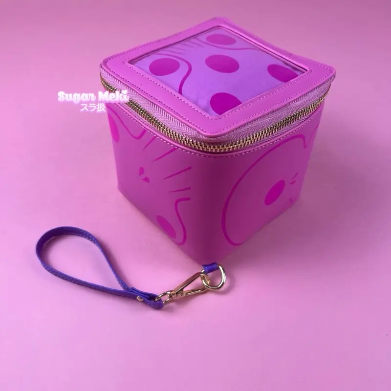 Boogie Man Dice Ita Coin Purse - Pink Color, Purple Design, Zipper Closure, Blue Lanyard Attachment