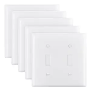 VEVOR Toggle Light Switch Wall Plates,  2-Gang Switch Electrical Outlet Covers, Standard Size 4.61in L x 4.53in H Unbreakable Polycarbonate Thermoplastic Faceplate for Receptacle Outlet&Switch(5 Pack, White)
