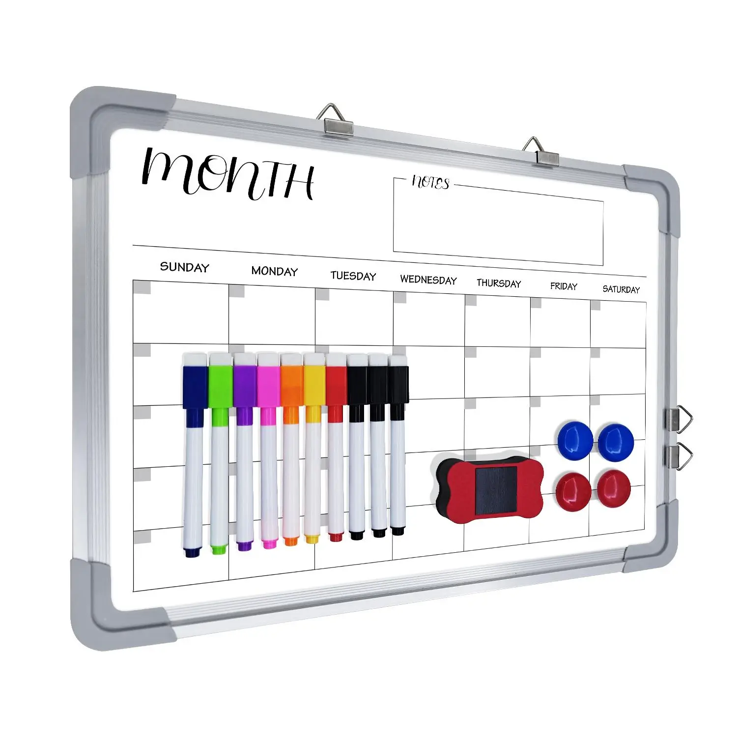 Monthly Calendar Dry Erase Whiteboard, 1 Set Including 1 Count Hanging Double-sided Magnetic Dry Erase Board with Pen & Eraser, Portable Board for Drawing, Kitchen, Planning, Memo, Home, Office, Wall Planner, Monthly Planner Magnet