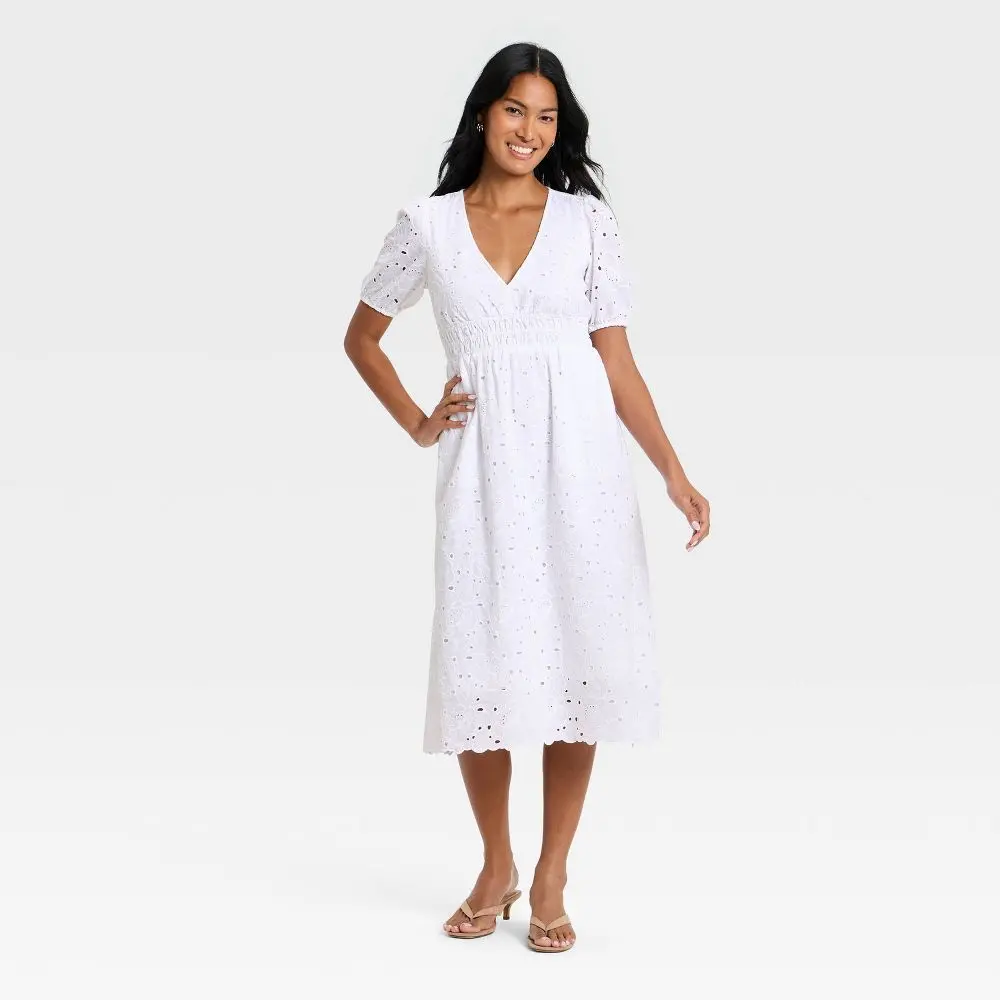 Women's Eyelet Midi Dress - A