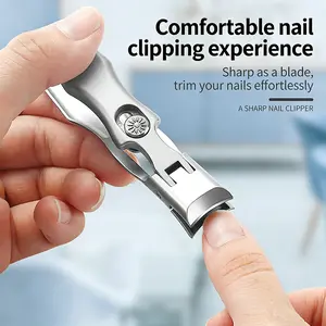 Wide-Opening Thick-Blade Nail Clippers (Silver) Stainless Steel Nail Clipper Set with Splash Guard in Metal Case
