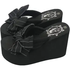 Momolove Womens Chunky High Platform Wedge Flip-flops Sandals Black Flatform Rubber